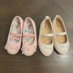 2 Pair Little Girls Ballet Flats, Size 8